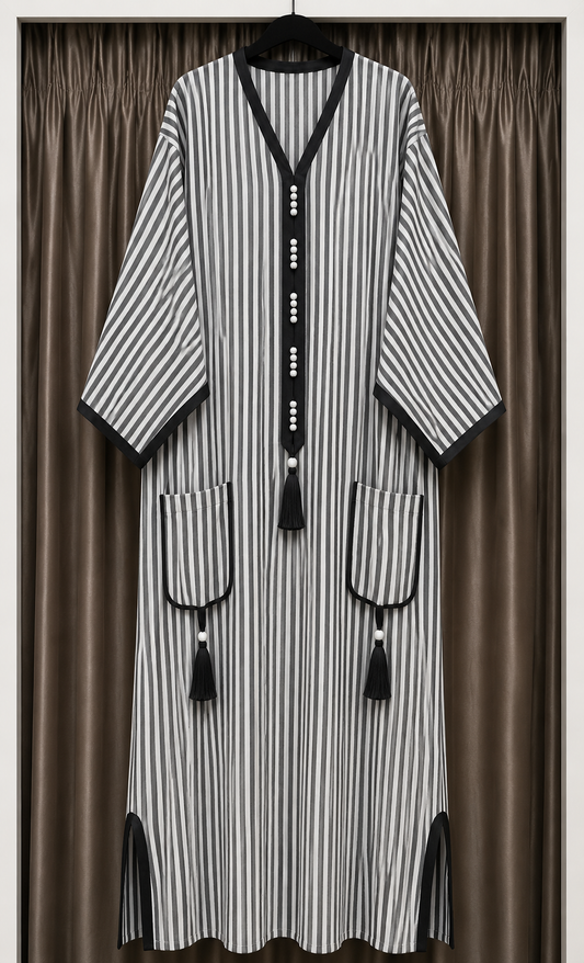 🇲🇦Robe Marocaine Rayée Noire🇲🇦